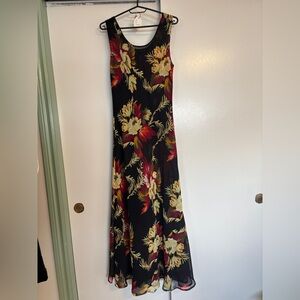 Floral Sleeveless Maxi Dress - Black and Red